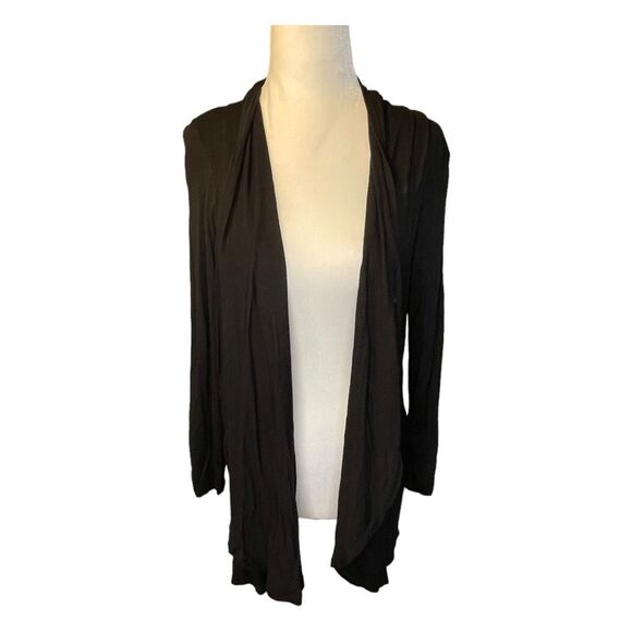 Apt 9 Yolk Neck Cardigan Sweater Black Jersey Knit Long Sleeve Open Front S - Picture 1 of 6